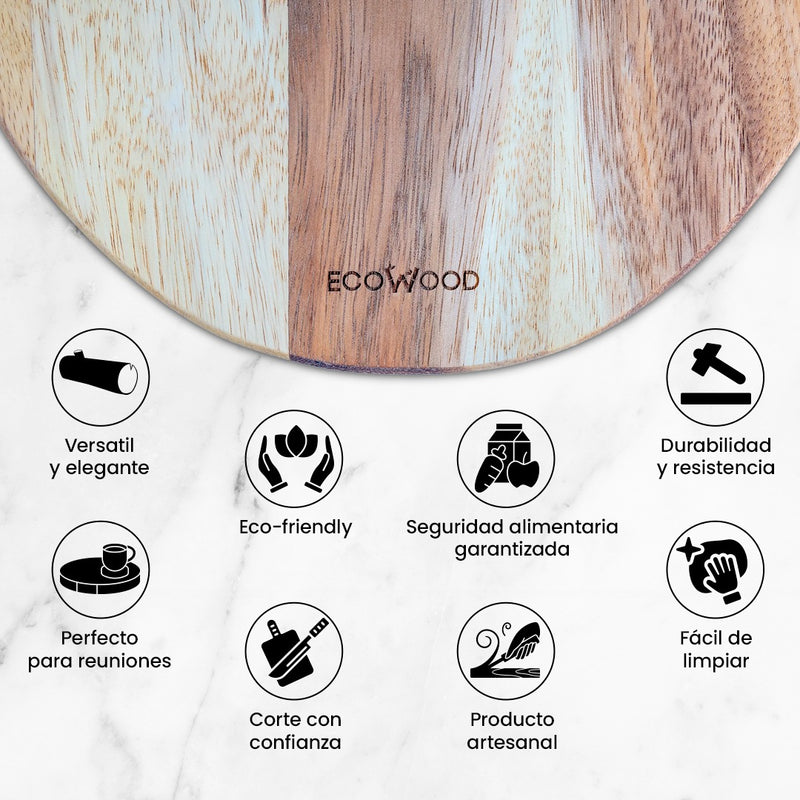 Ecowood Tabla Para Picar De Madera Circular Con Agarradera