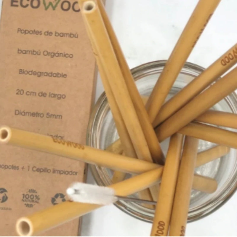Ecowood Set 12 Popotes Bambú Ecológicos De Calidad + Limpia Pipas