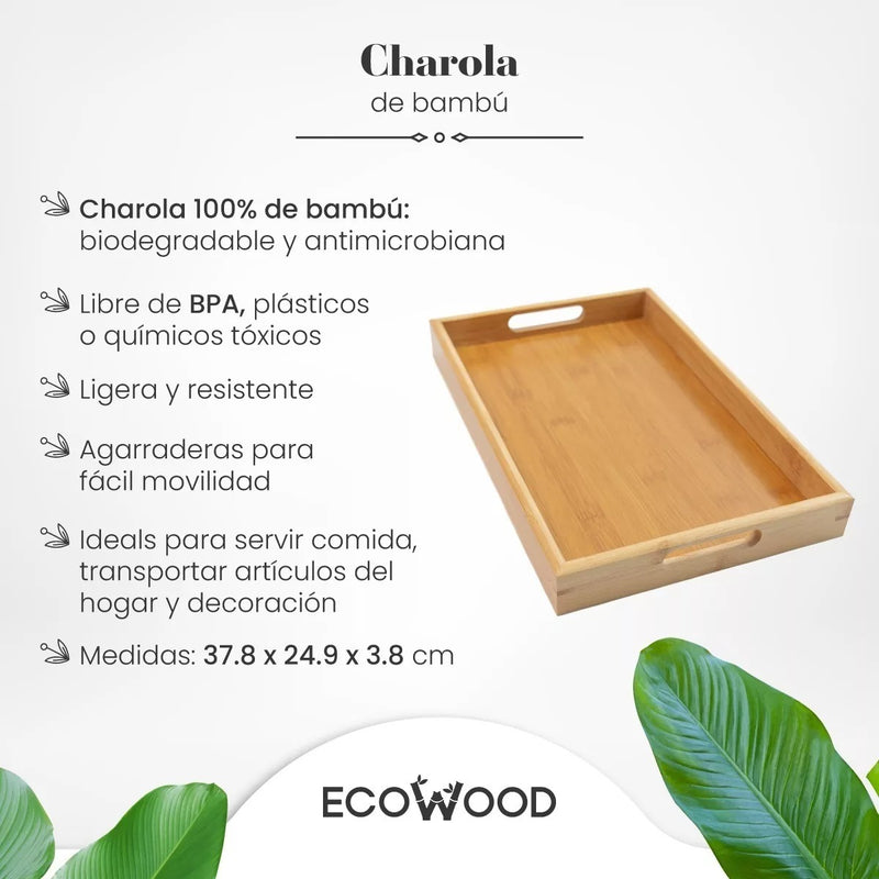 Charola Ecowood Individual De Madera De Bambú